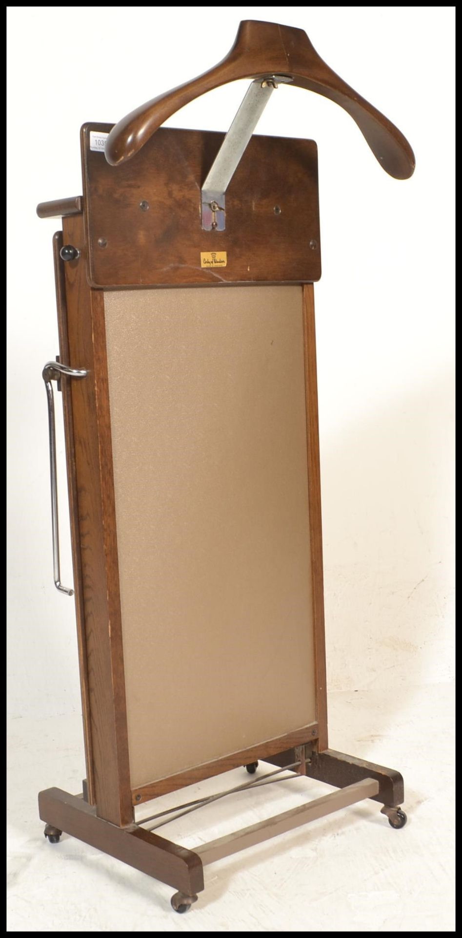 A vintage mid 20th Century Corby of Windsor trouser press valet stand constructed from wooden panels