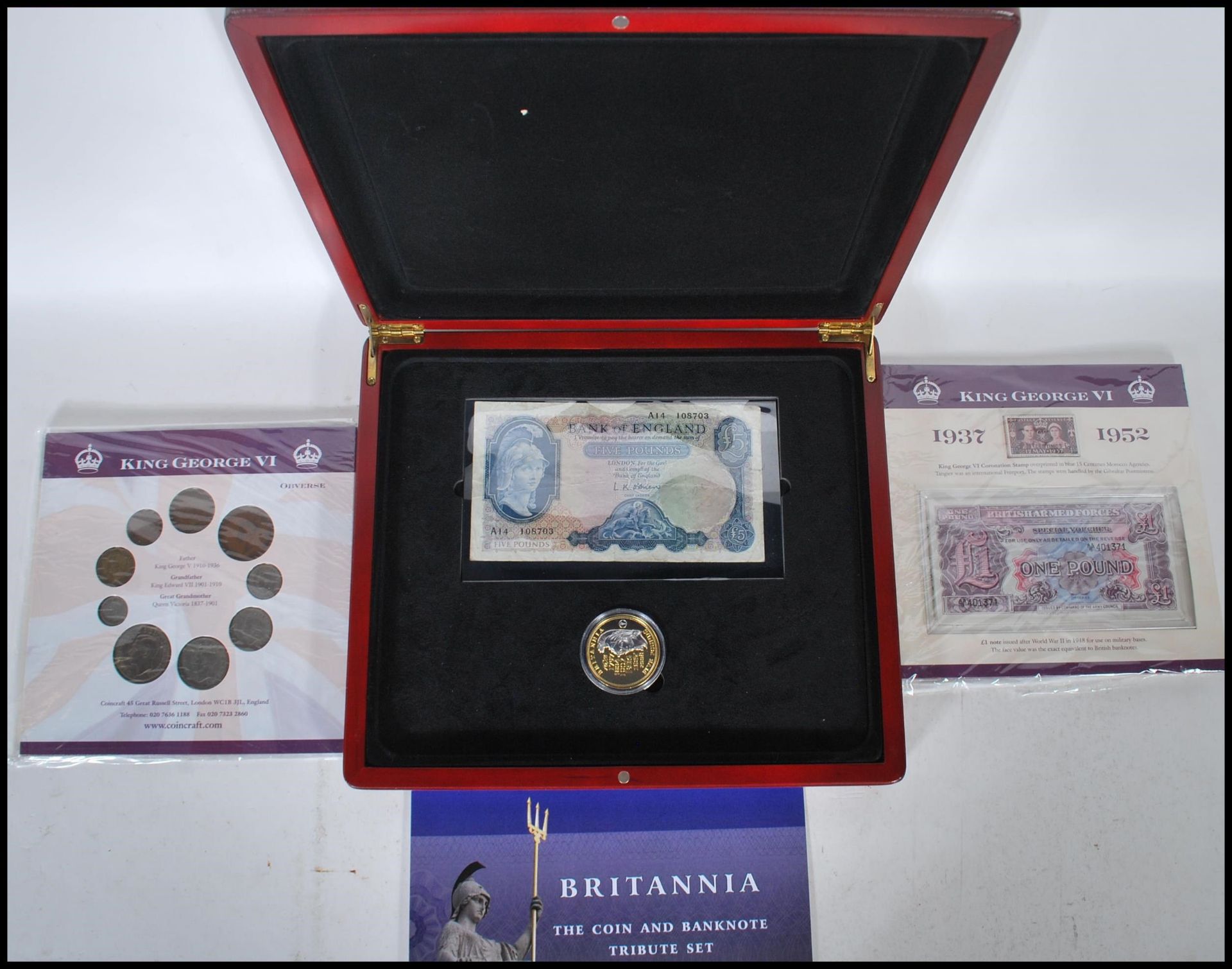 BRITANNIA THE COIN AND BANKNOTE TRIBUTE SET with a certificate, in a fitted case, blue Bank of - Image 2 of 12