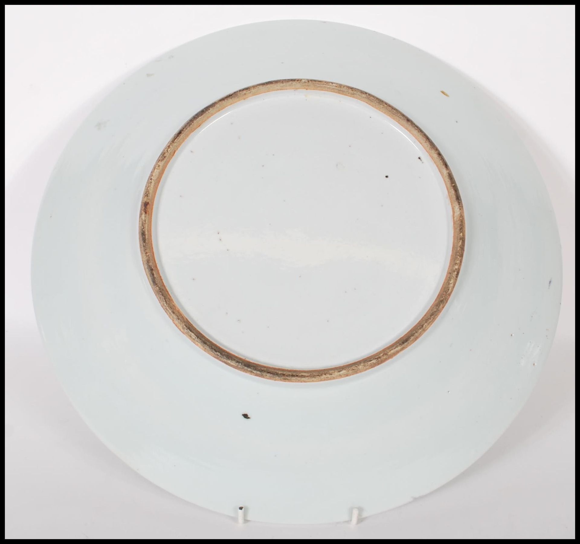 A large 19th Century Chinese Canton wall charger plate of round form having a celadon ground, - Image 7 of 7