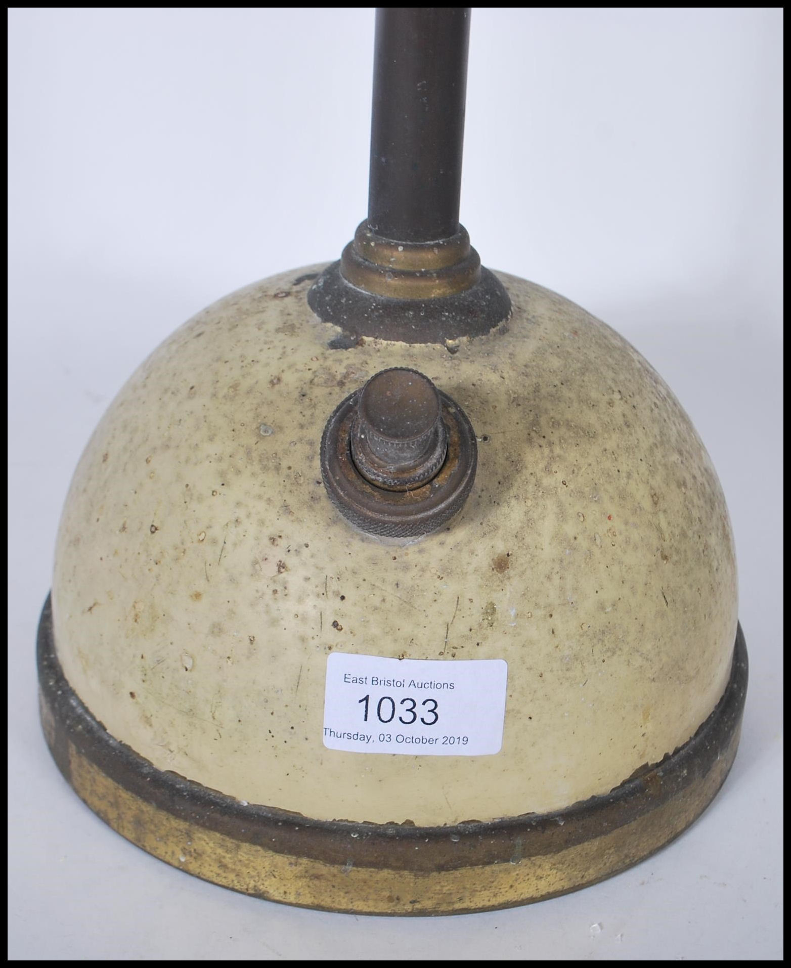A vintage early 20th century industrial Tilly paraffin table top lamp having a domed base with - Image 2 of 5
