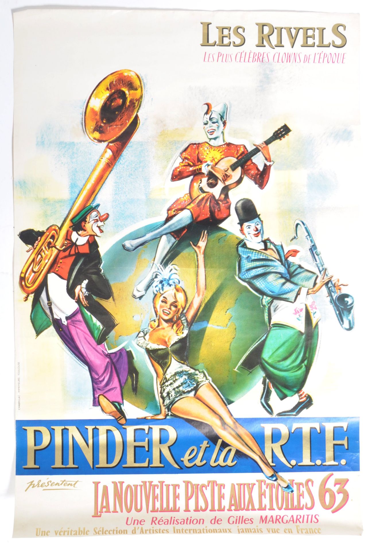 ORIGINAL VINTAGE FRENCH PINDER O.R.T.F. CIRCUS ADV