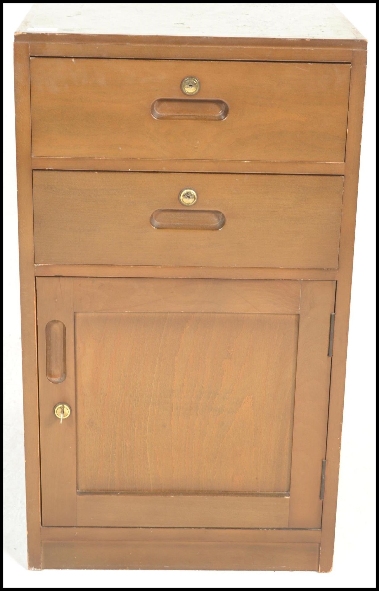 A 20th Century Air Ministry bedside locker, flared top over twin drawers with recessed handles and - Bild 2 aus 5