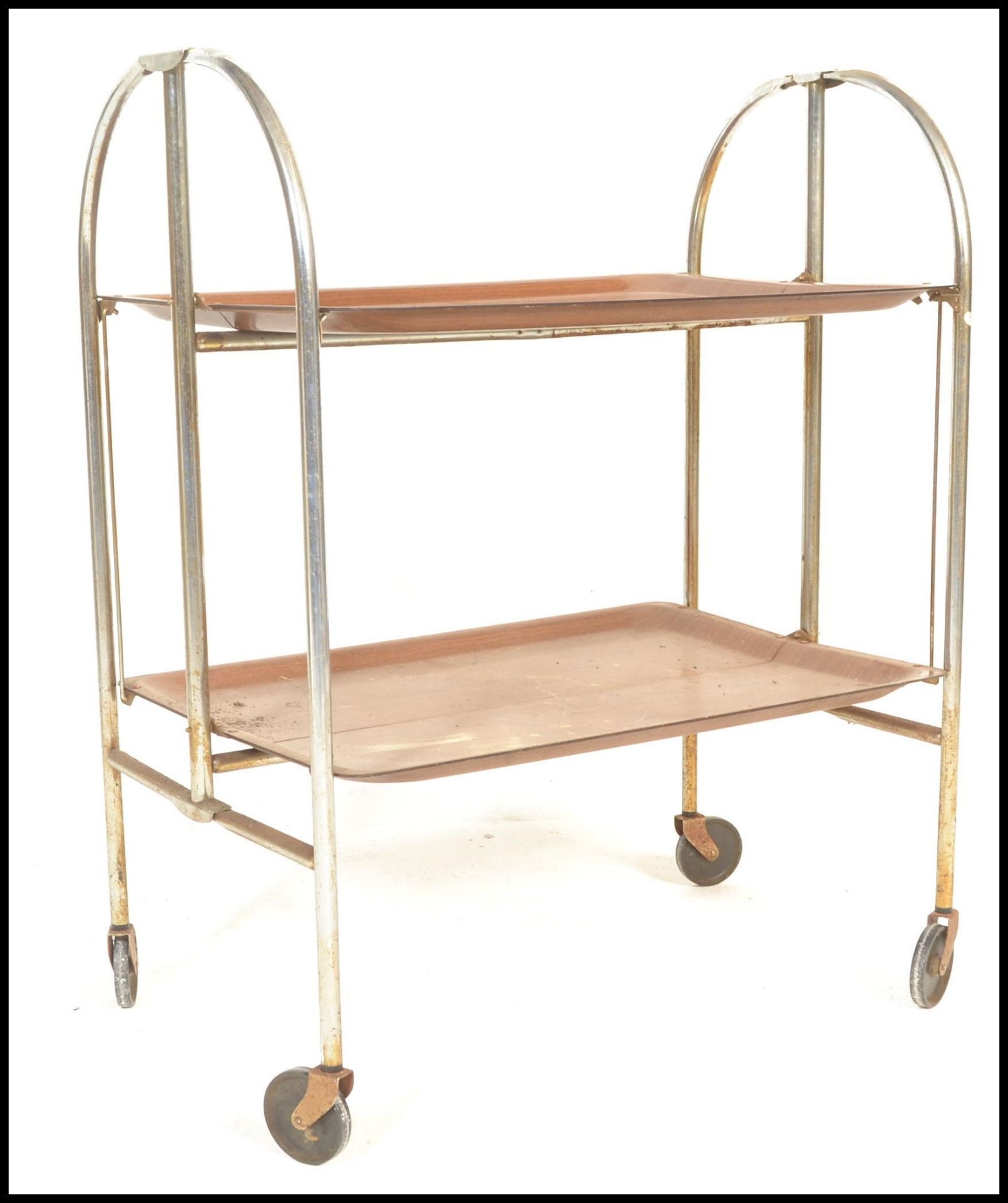 A retro mid century Gerlinol Brenshey Dinett retro chrome folding tea trolley being raised on - Bild 7 aus 7