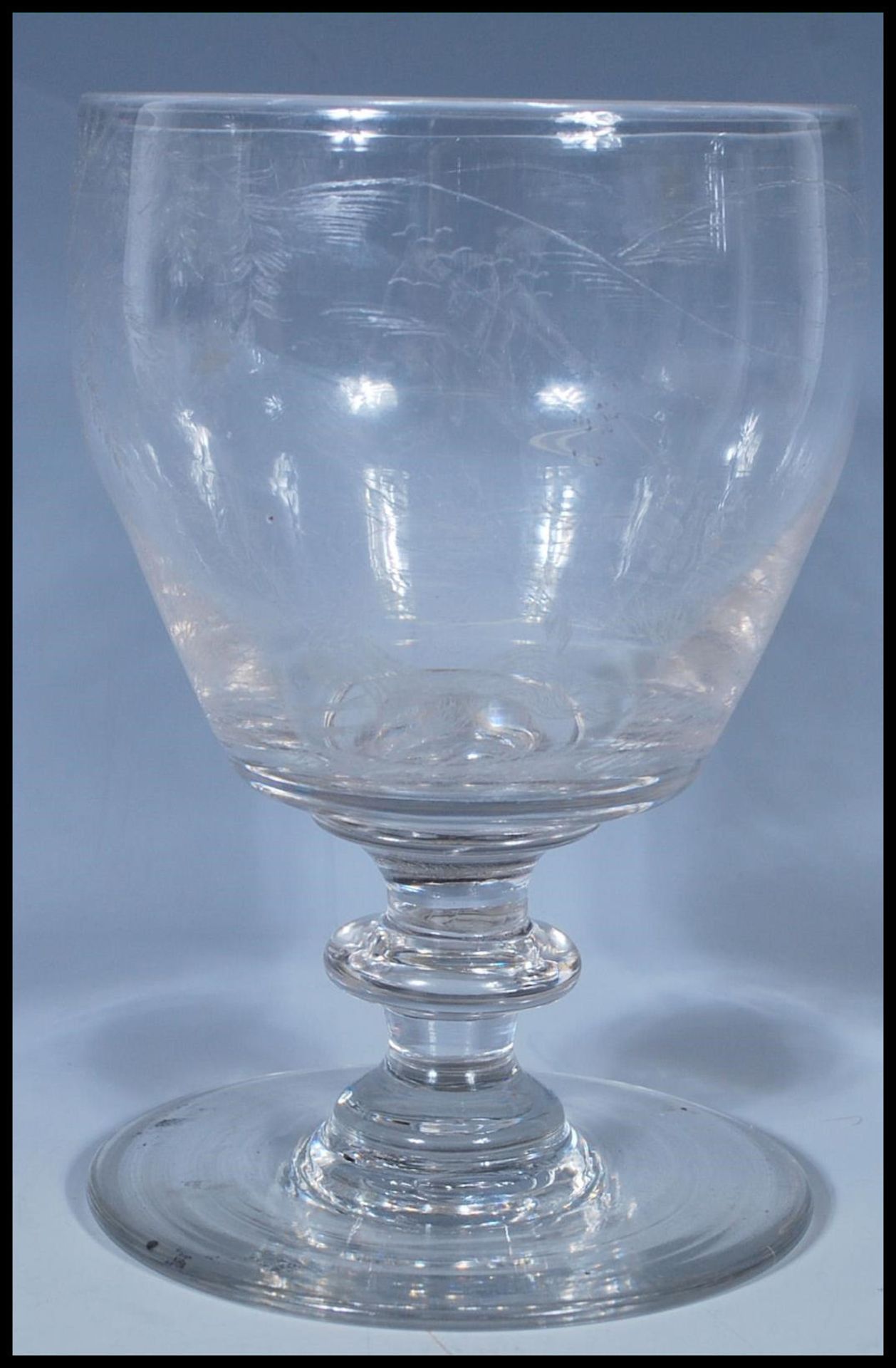 Hunting interest- An 18th/ early 19th Century Georgian glass goblet having finely engraved hunting - Bild 3 aus 7