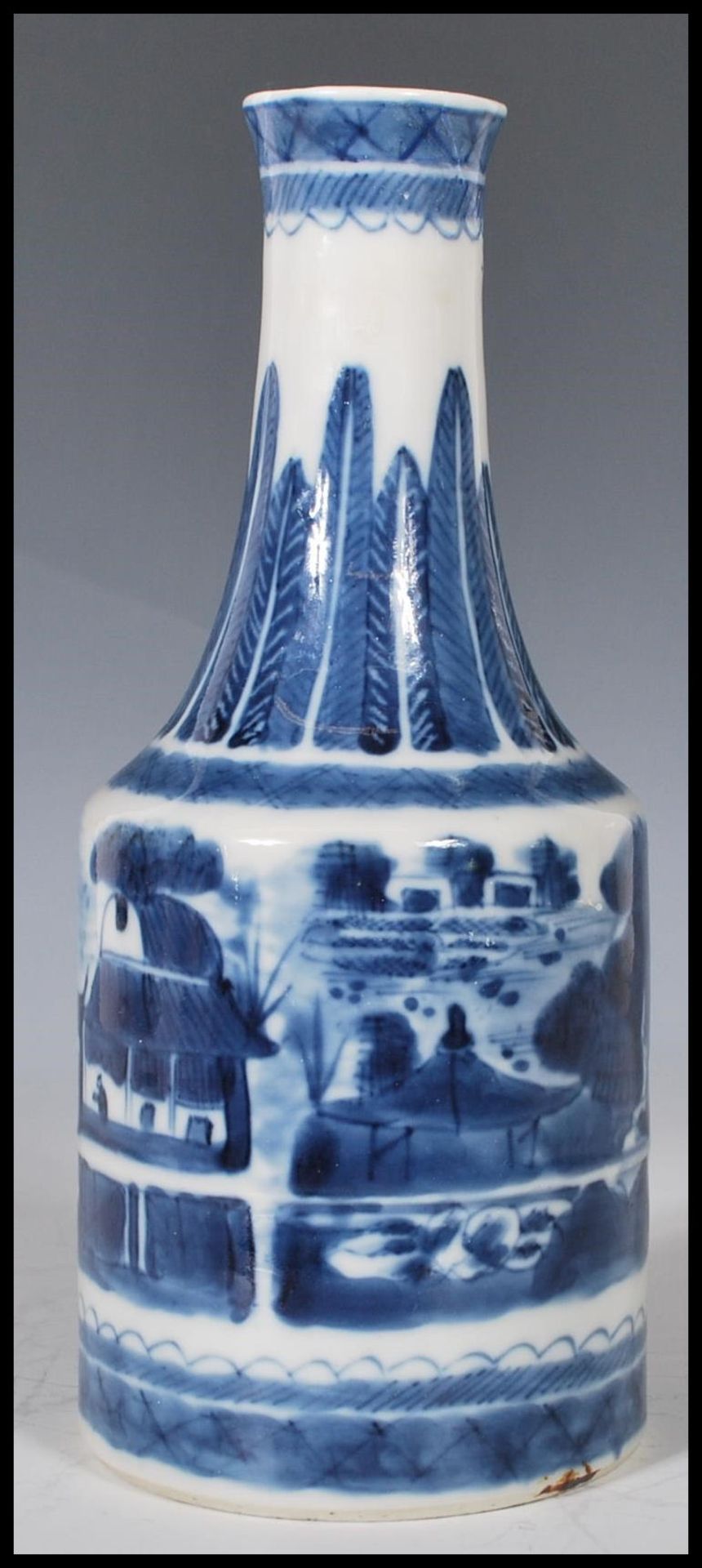 A Chinese 19th Century Canton blue and white mallet vase having a cylindrical body with a tapering - Image 5 of 19