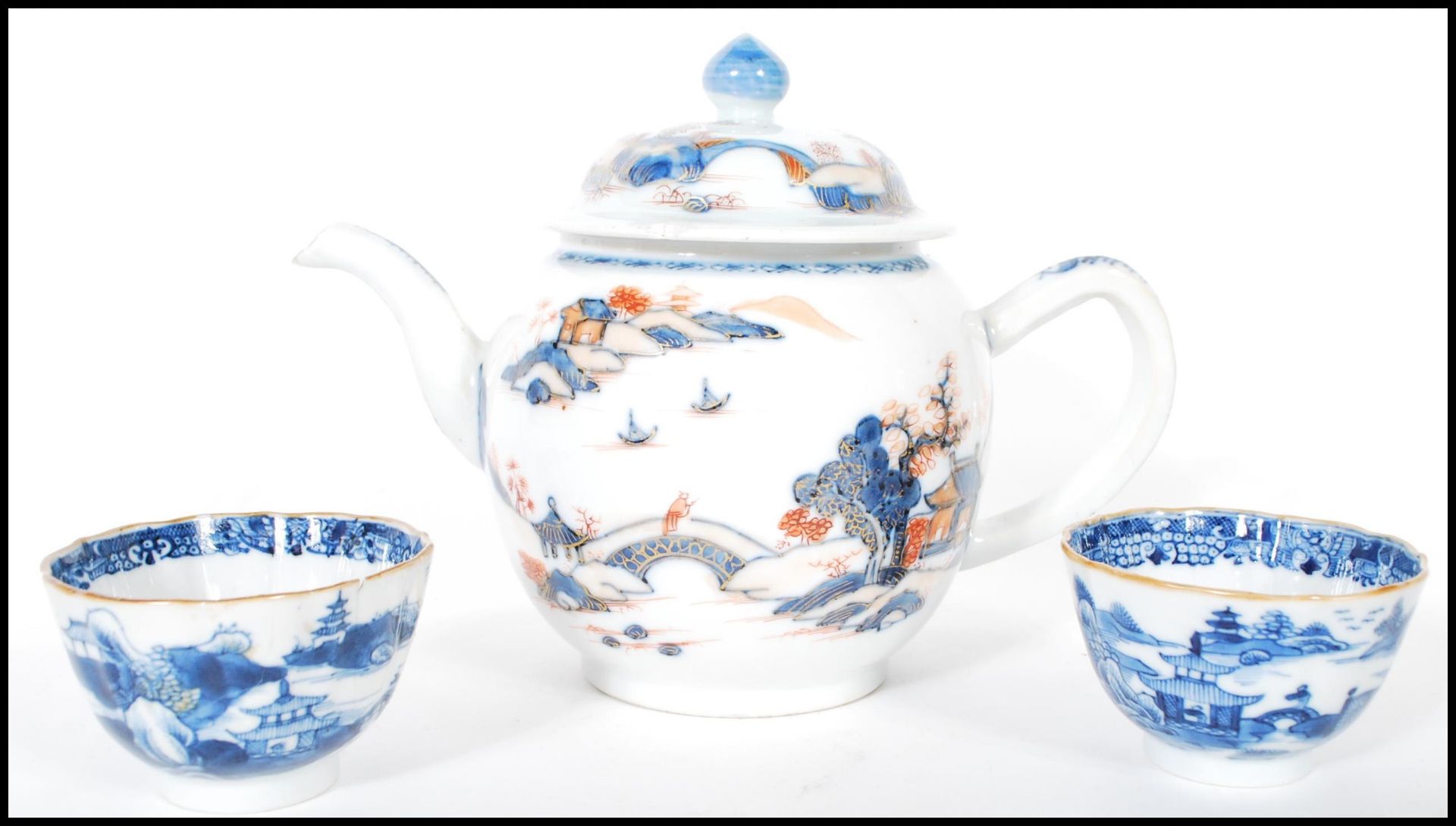 A collection of Chinese porcelain export ceramics to include a hand painted Imari teapot of - Image 4 of 10