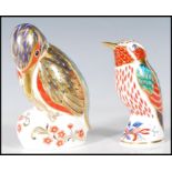 Two Crown Derby paperweights with gold stoppers to include a Kingfisher and a Hummingbird both