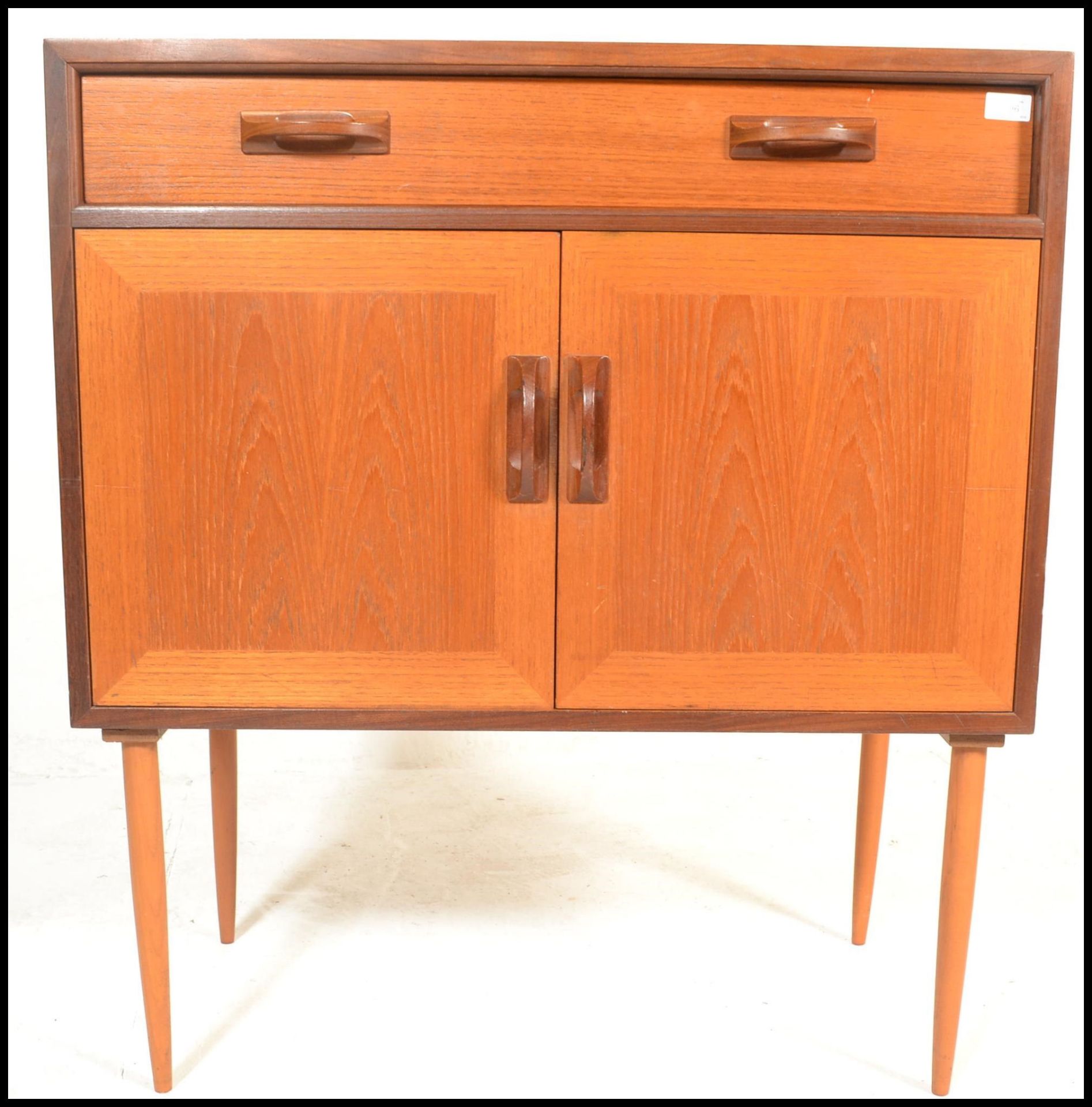 A retro 20th Century G Plan Fresco range teak wood side unit having a single drawer above a twin - Image 8 of 8