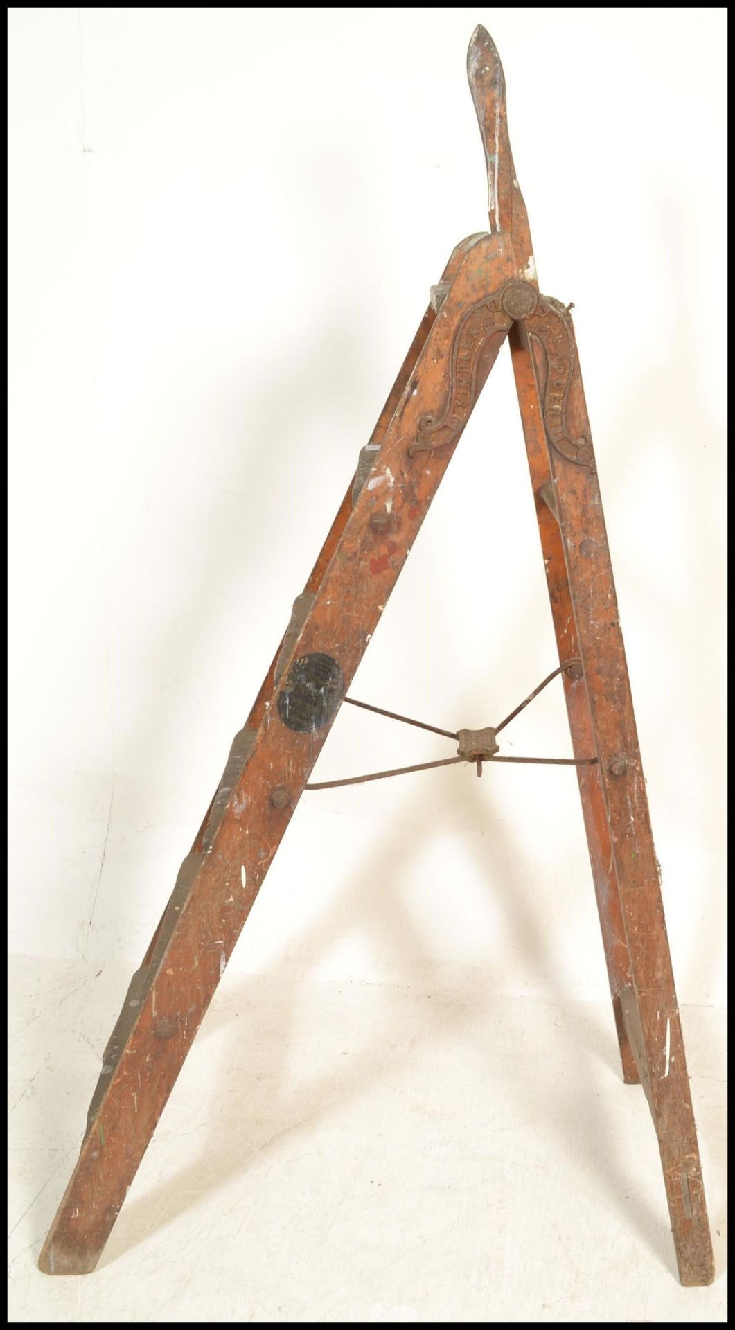 An early 20th Century pine and iron mounted ' Simplex Ladder ', with Self Acting Stop, Patent No. - Image 2 of 5