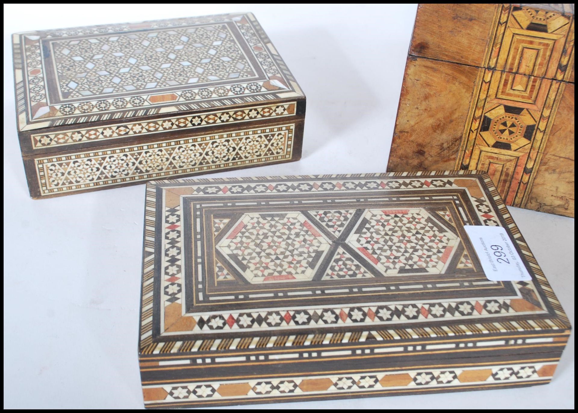 A collection of various boxes to include a 19th Century Tunbridge ware work box, a lacquered - Bild 2 aus 7