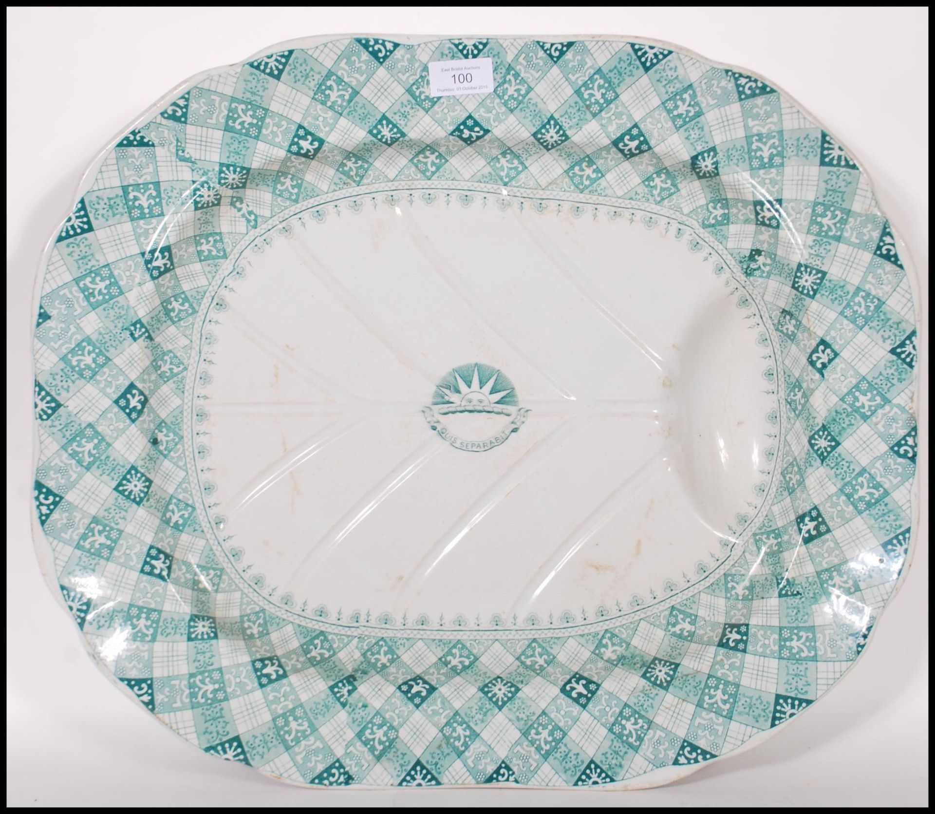 A P&O Lines ‘Caledonian’ pattern ironstone meat plate by Ridgway, Morley & Co green transfer printed
