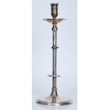 An Aesthetic Movement silver plated candlestick, in the manner of Dr Christopher Dresser, the sconce