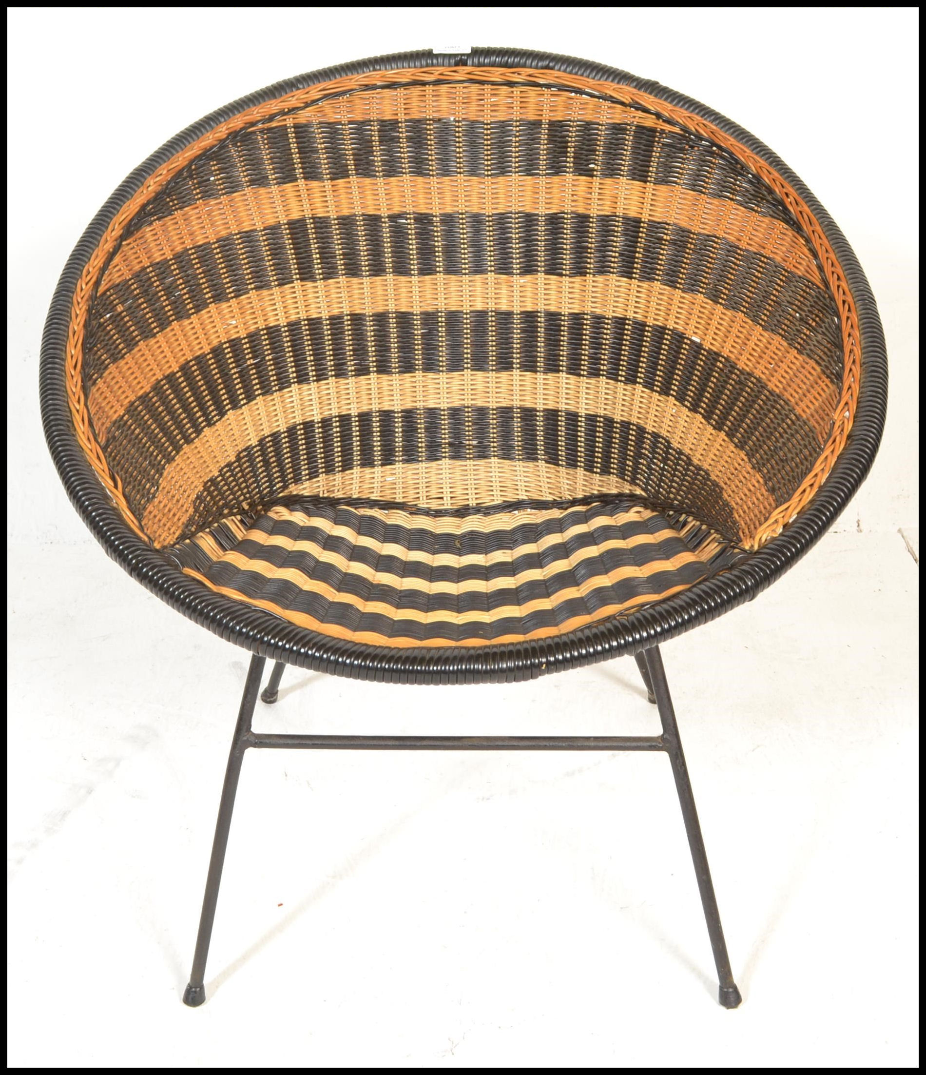 A mid century, circa 1950's satellite chair raised on tubular metal frame with two tone weave bucket - Image 2 of 5