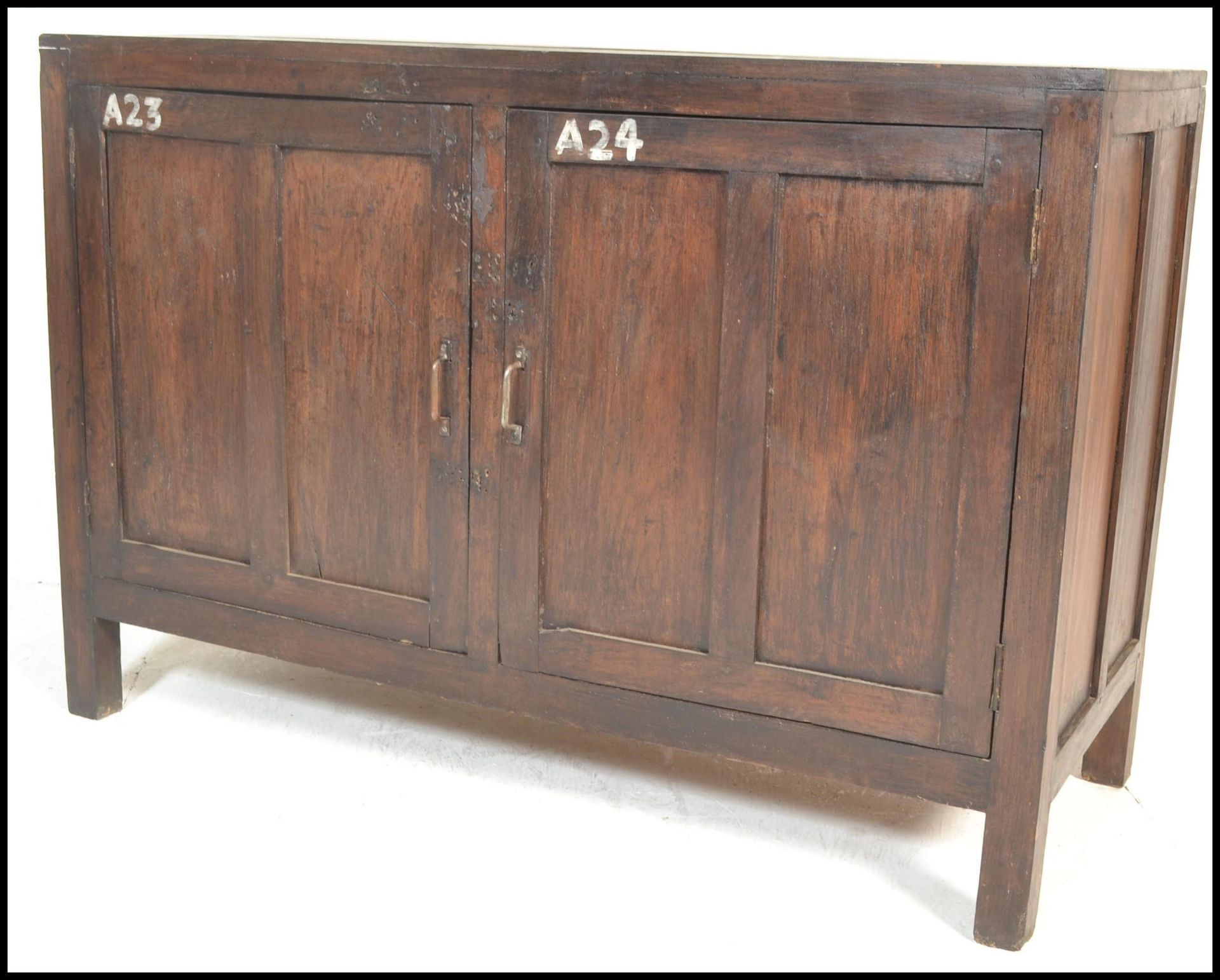 A pair of unusual 20th century hardwood sideboard cabinets of hardwood construction being raised - Bild 8 aus 17