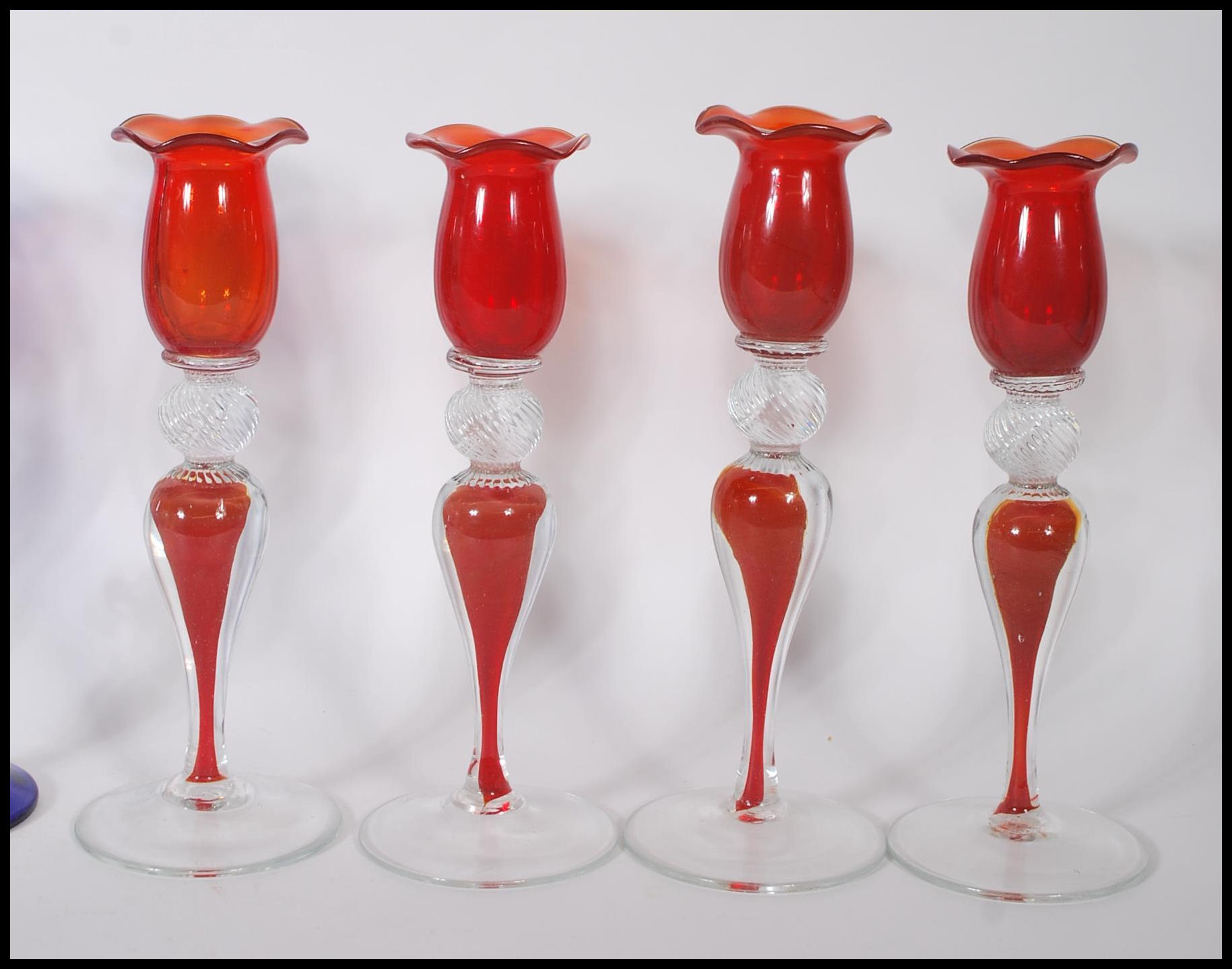 A collection of 10 Italian studio art glass candlesticks dating from the 20th century. To include - Image 4 of 15