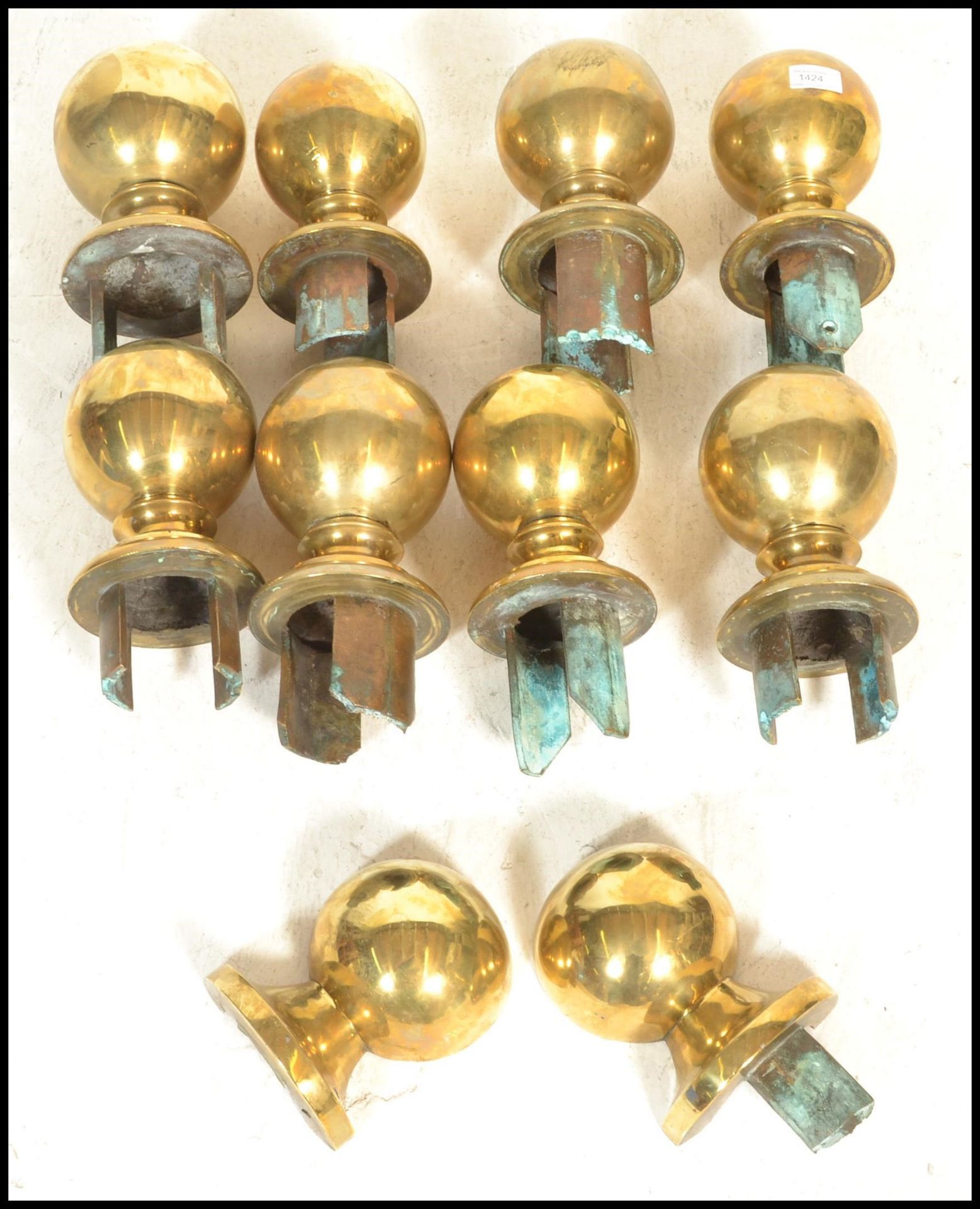 A 19th Century Victorian collection of cast brass balustrade / staircase finials of round orb