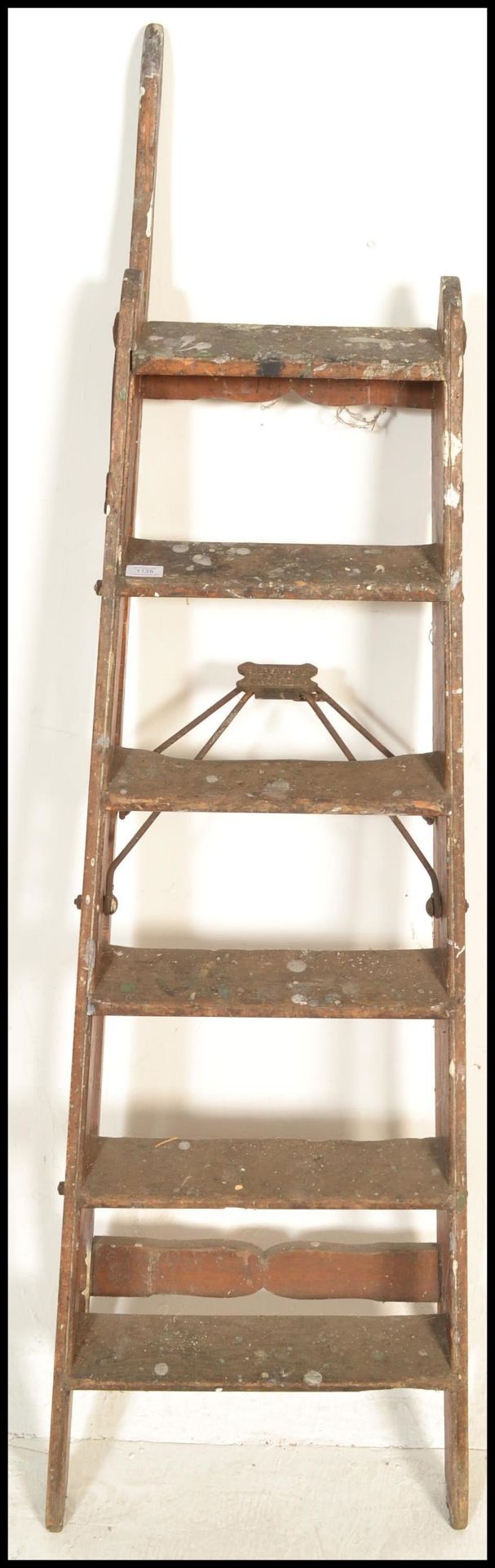 An early 20th Century pine and iron mounted ' Simplex Ladder ', with Self Acting Stop, Patent No. - Image 5 of 5