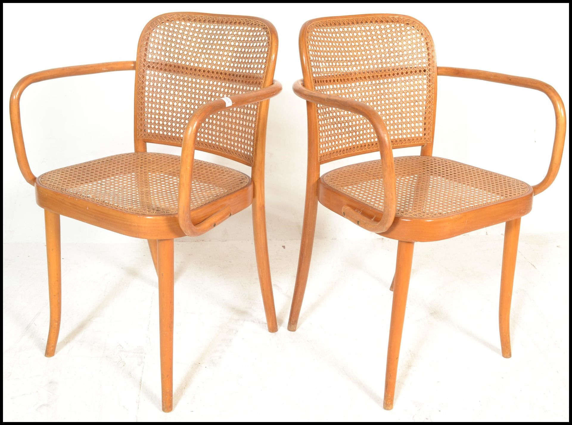 A pair of vintage 20th Century bentwood armchairs by Ligna (Czechoslovakia),  rattan weave - Bild 3 aus 5