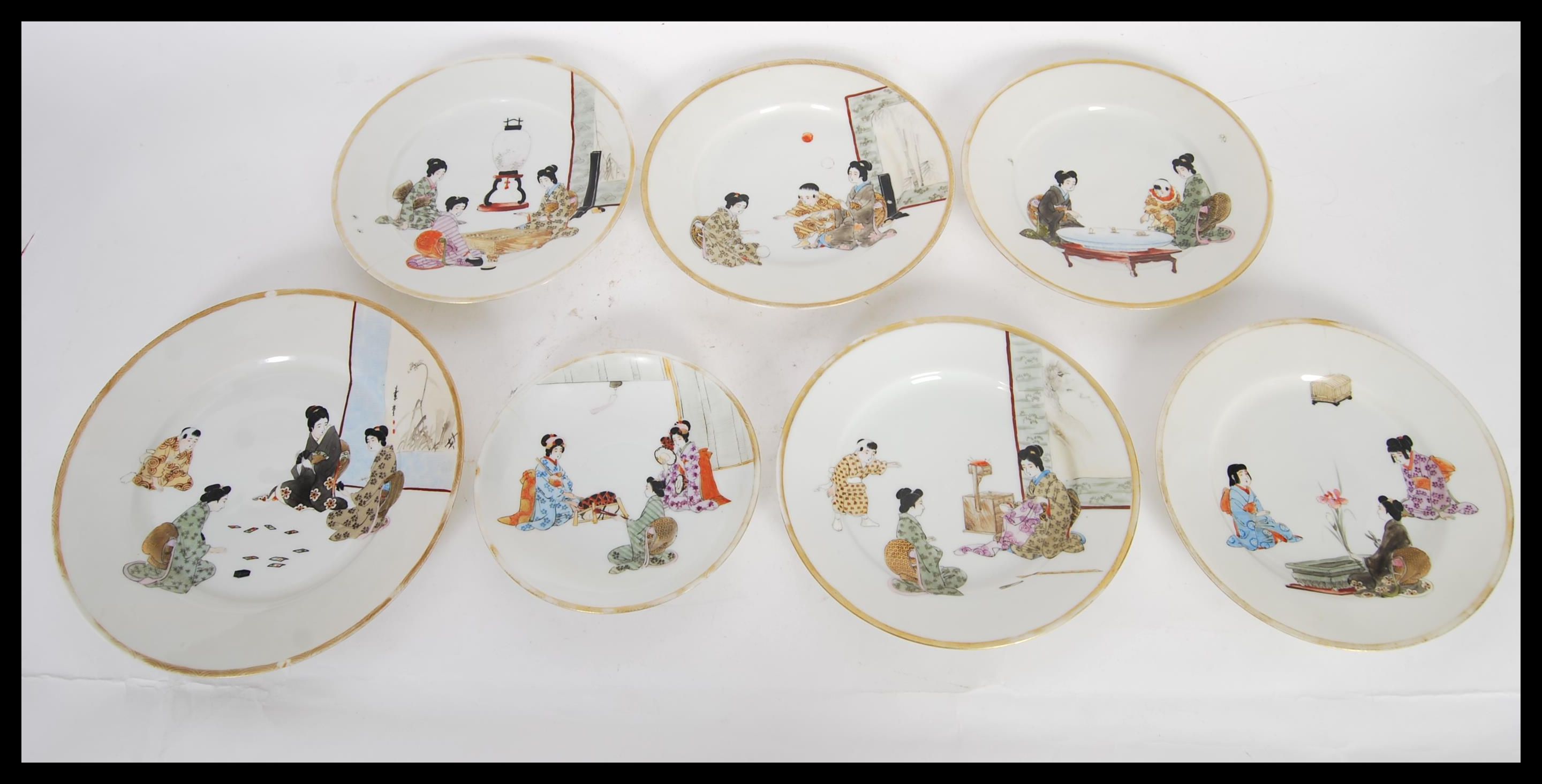 A selection of 20th Century Japanese character plates consisting of five side plates and one