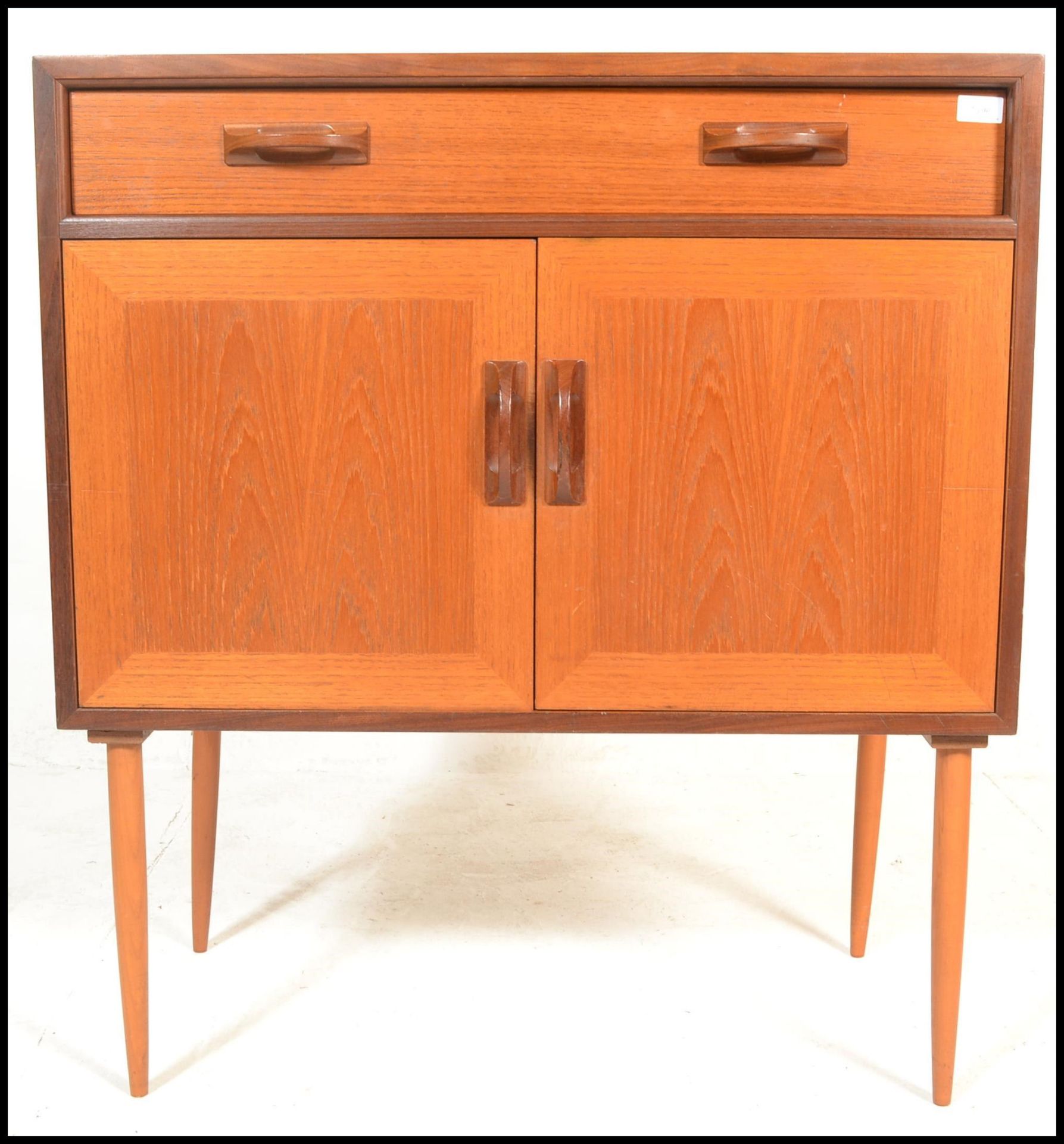 A retro 20th Century G Plan Fresco range teak wood side unit having a single drawer above a twin - Image 2 of 8