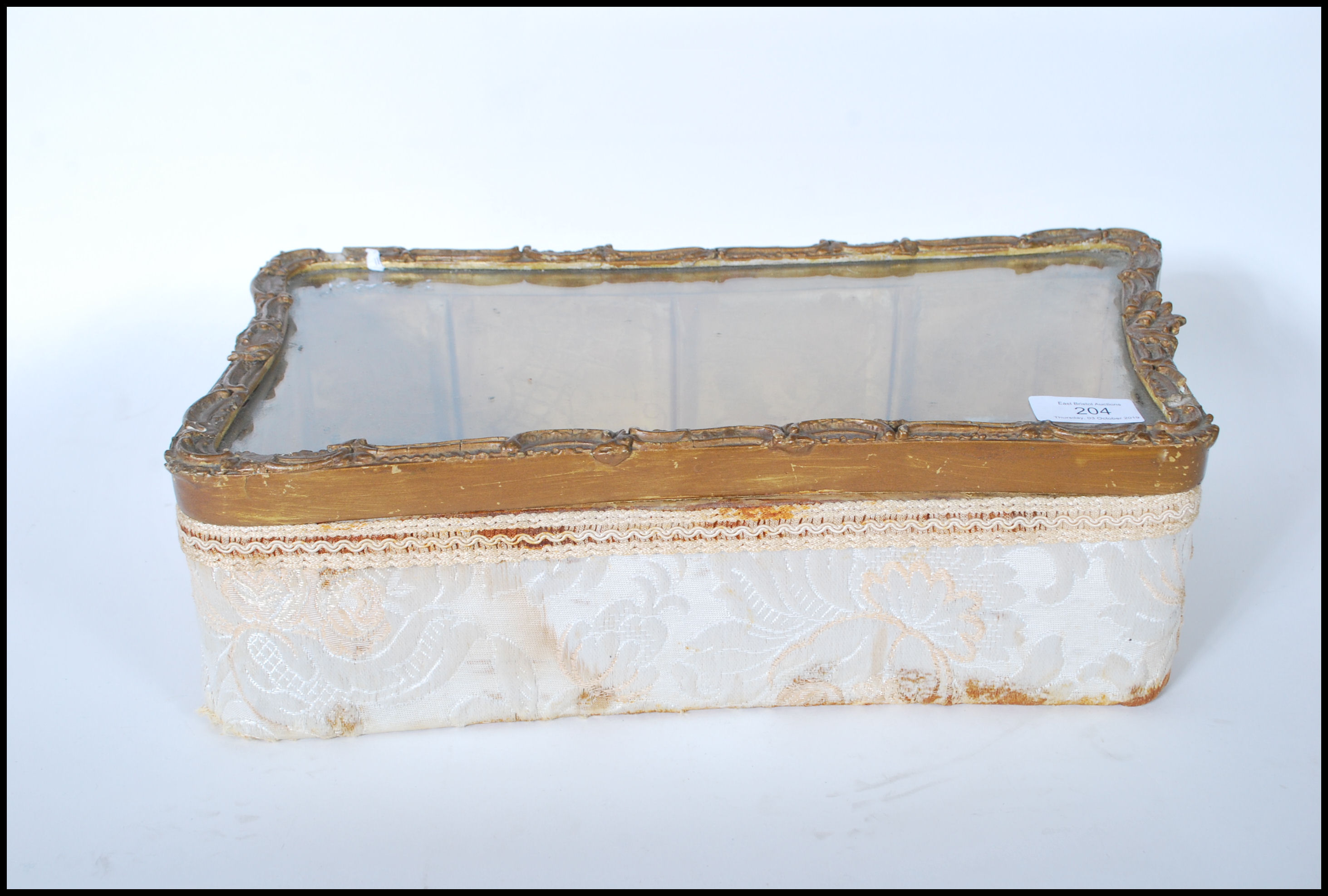 A 19th Century table top display cabinet bijouterie, the glazed hinged top bordered by a gesso - Image 2 of 7