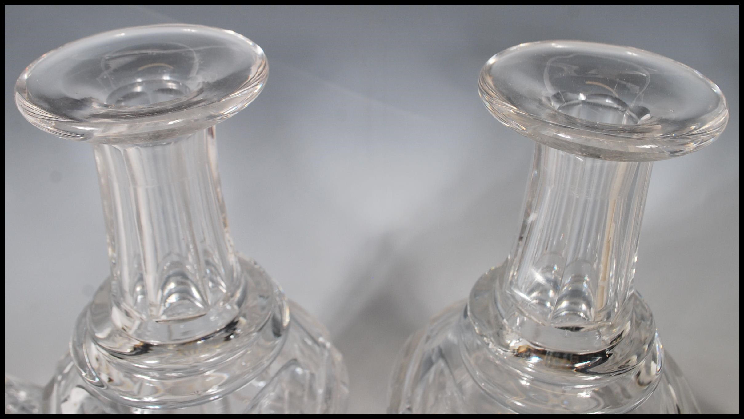 A matching pair of 19th Century Victorian cut glass decanters. Each one having hollow blown - Image 7 of 7