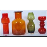 A collection of four vintage retro studio art glass vases to include an example by Dartington,
