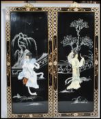 A pair of Japanese Shibayama lacquered panels. Eac