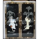 A pair of Japanese Shibayama lacquered panels. Eac