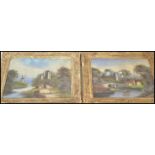 A pair of 19th Century reverse painting pictures d