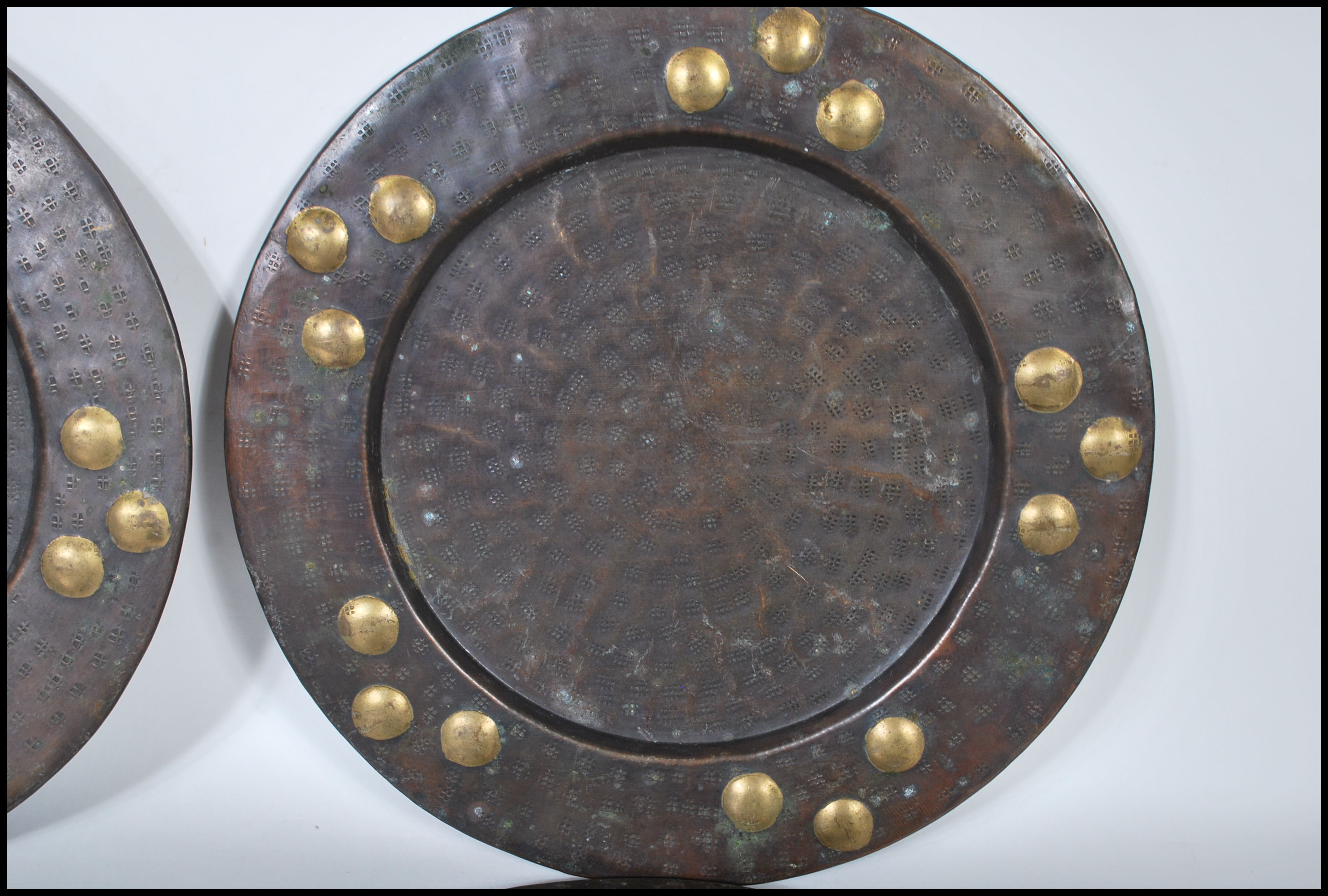 A group of four Arts and Crafts style brass centre - Image 3 of 6
