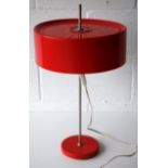 ORIGINAL 1970'S CZECHOSLOVAKIAN RED PLASTIC ADJUSTABLE TABLE LAMP