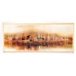20TH CENTURY OIL ON BOARD TEXTURED PAINTING DEPICTING A SKYLINE