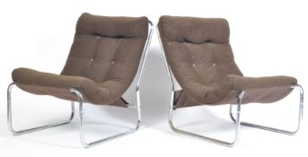 PAIR OF 1970'S CHROME SLING / LOUNGE CHAIRS WITH CORDUROY CUSHIONS