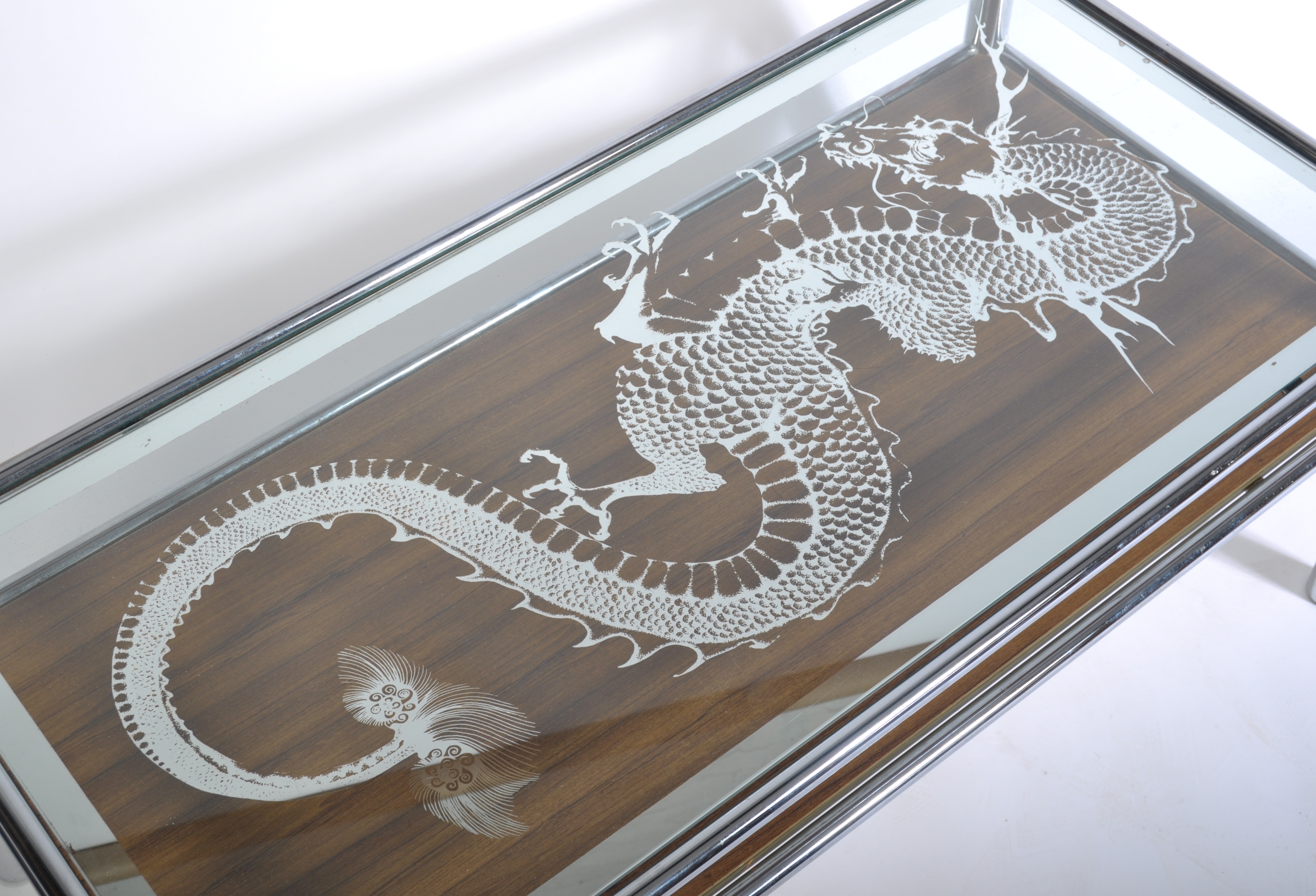 20TH CENTURY CHINESE INSPIRED CHROME & GLASS COFFEE TABLE - Image 3 of 4