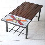 UNUSUAL 1960'S TILE AND SLATTED COFFEE TABLE / BENCH SEAT