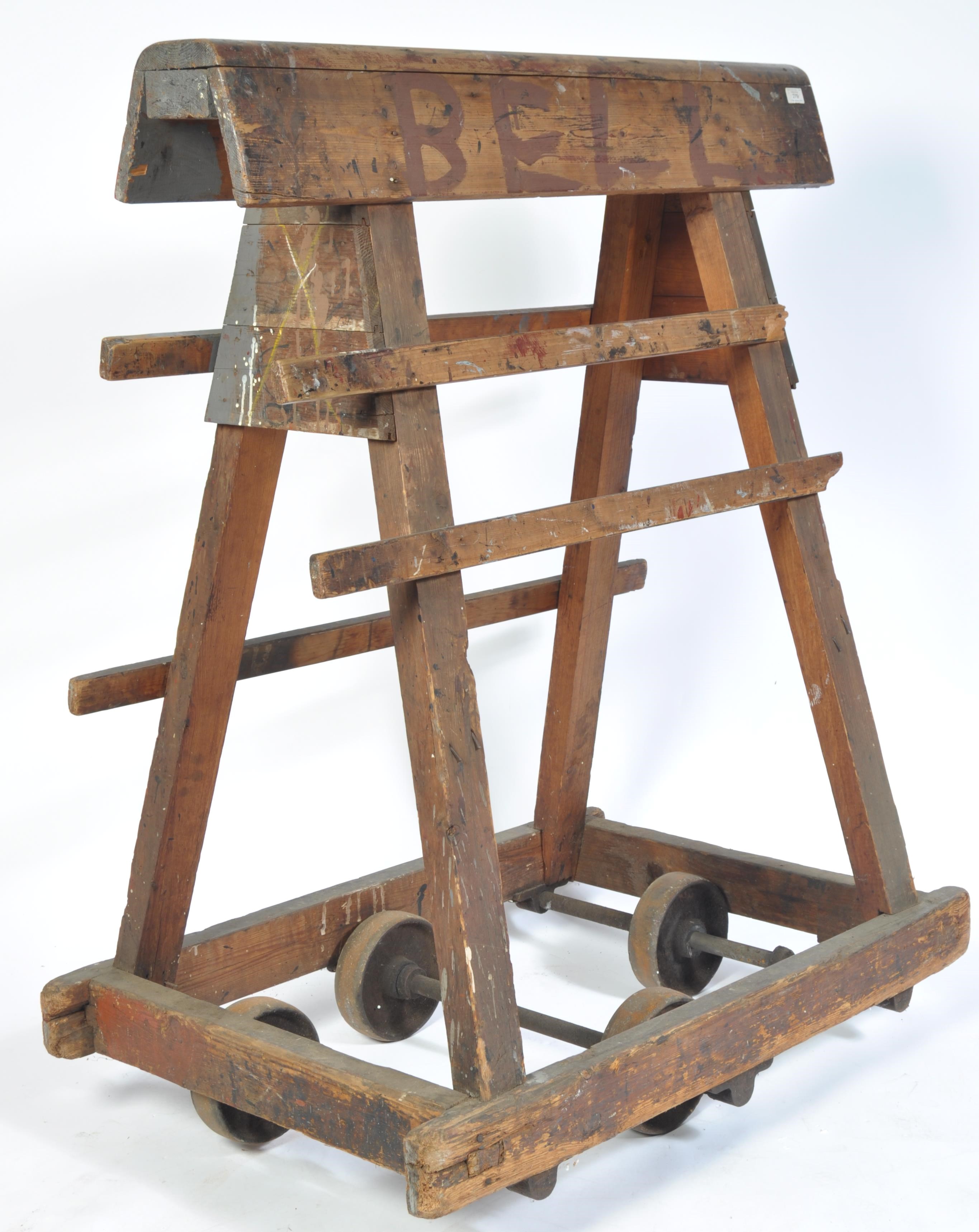 ANTIQUE VINTAGE INDUSTRIAL WOODEN FACTORY MILL TROLLEY