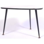 MID 20TH CENTURY FORMICA TOP TRIANGULAR TRIPOD OCCASIONAL TABLE