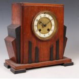 ART DECO 1920'S OAK FAN SHAPED MANTEL CLOCK