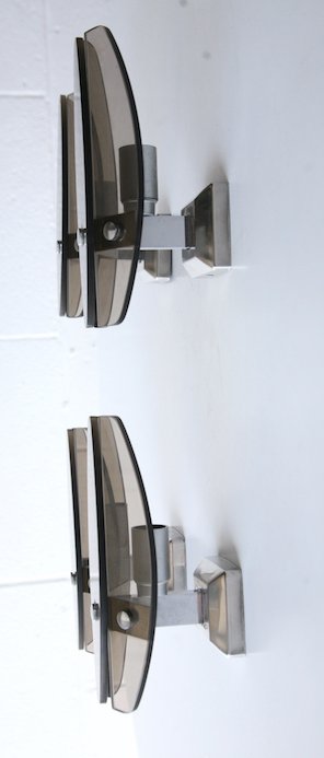 SET OF FOUR 1970'S SMOKED GLASS AND CHROME WALL LIGHTS - Image 3 of 4