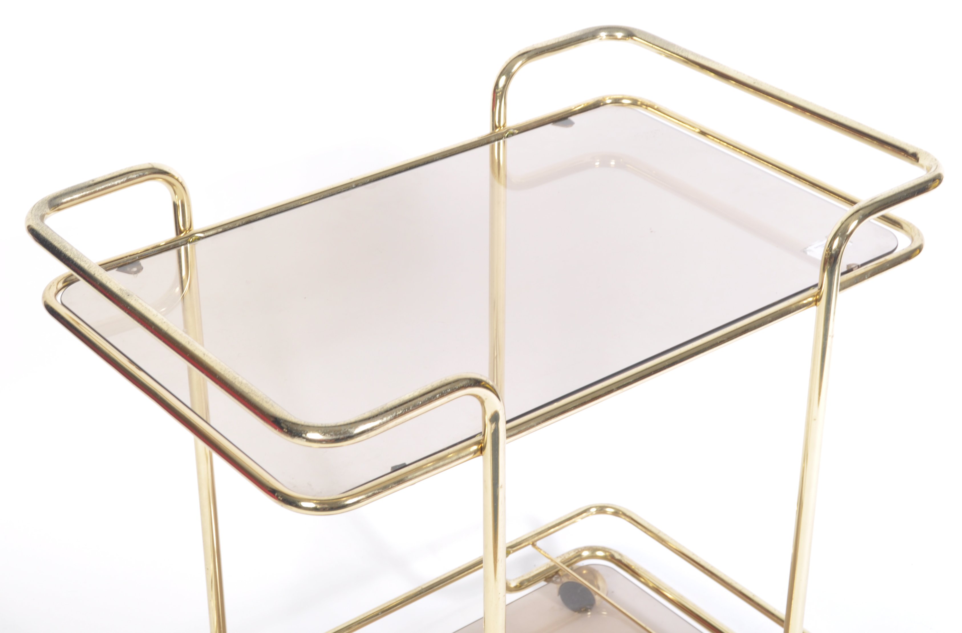 ITALIAN 1970'S BRASS AND GLASS BAR CART DRINKS / COCKTAIL TROLLEY - Image 3 of 4