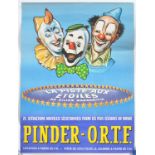 ORIGINAL RARE FRENCH PINDER O.R.T.F. CIRCUS ADVERTISING POSTER