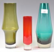 GROUP OF THREE RIIHIMAKI STUDIO ART GLASS VASES