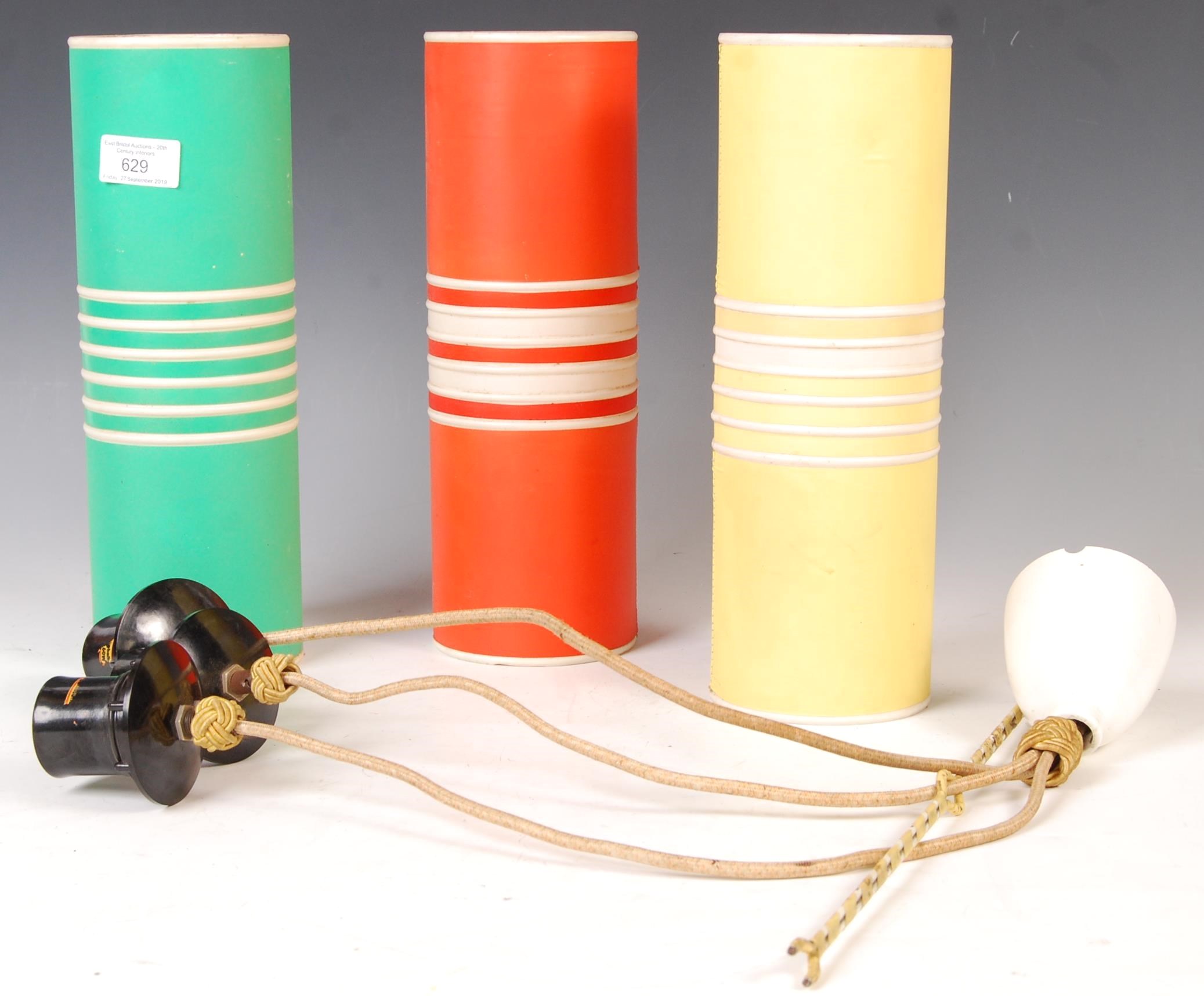 1960'S CEILING LIGHT WITH THREE PLASTIC CYLINDRICAL SHADES