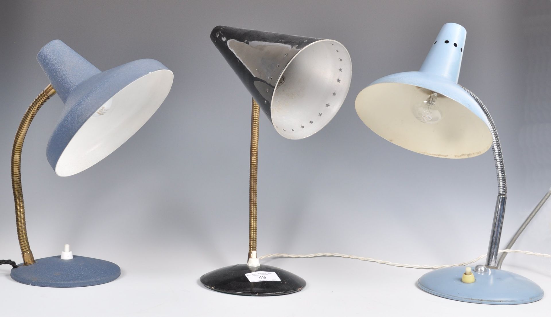 SET OF THREE 1950'S DESIGNER GOOSE NECK DESK LAMPS