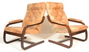 PAIR OF VINTAGE 1970'S DANISH RETRO LEATHER SLING ARM CHAIRS