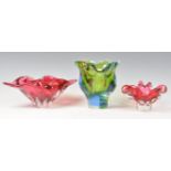 GROUP OF THREE CZECH STUDIO ART GLASS BY JOSEF HPS[PDKA FOR CHRIBSKA