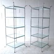 RETRO VINTAGE CHROMED STEEL WIRE AND GLASS FIVE TIER SHELVES