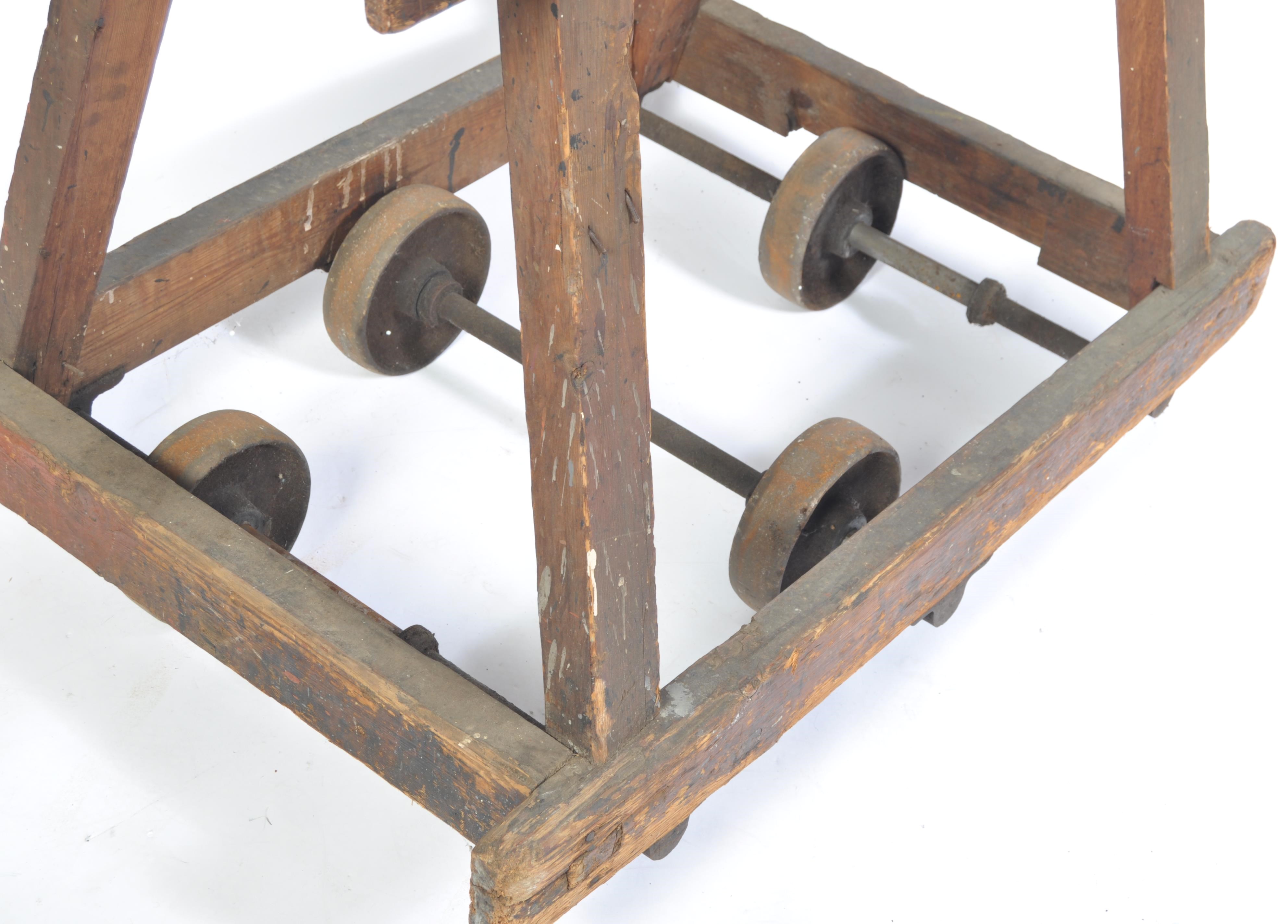 ANTIQUE VINTAGE INDUSTRIAL WOODEN FACTORY MILL TROLLEY - Image 3 of 5
