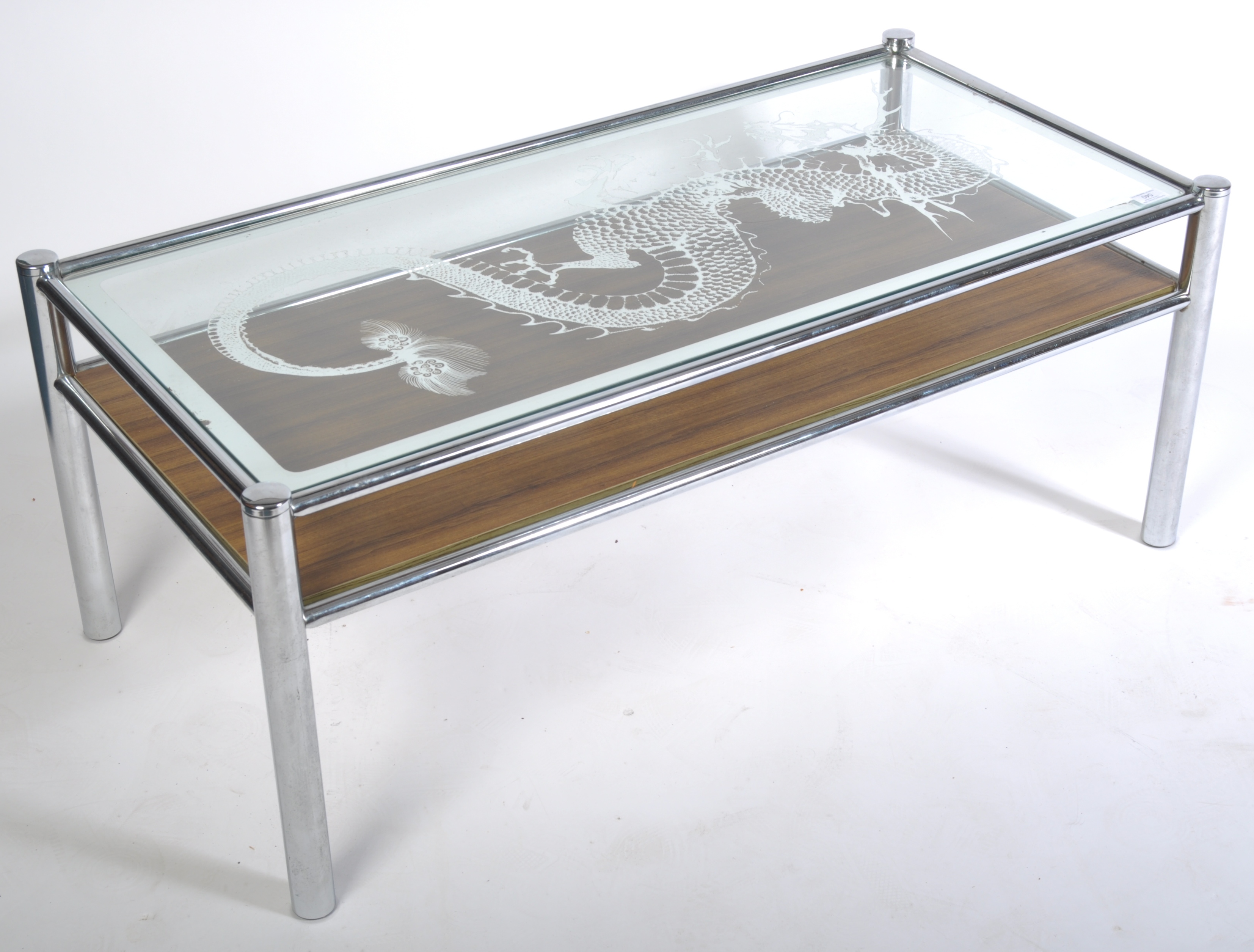 20TH CENTURY CHINESE INSPIRED CHROME & GLASS COFFEE TABLE - Image 2 of 4